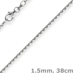 1,5mm Kette Collier Ankerkette diamantiert Halskette aus 750 Gold Weißgold 38cm