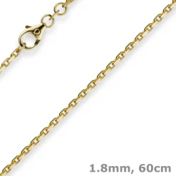 1,8mm Kette Collier Ankerkette diamantiert Halskette aus 750 Gold Gelbgold, 60cm