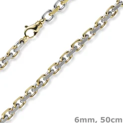 6mm Kette Collier Ankerkette 585 Gold Gelbgold & Weißgold bicolor 50cm Herren