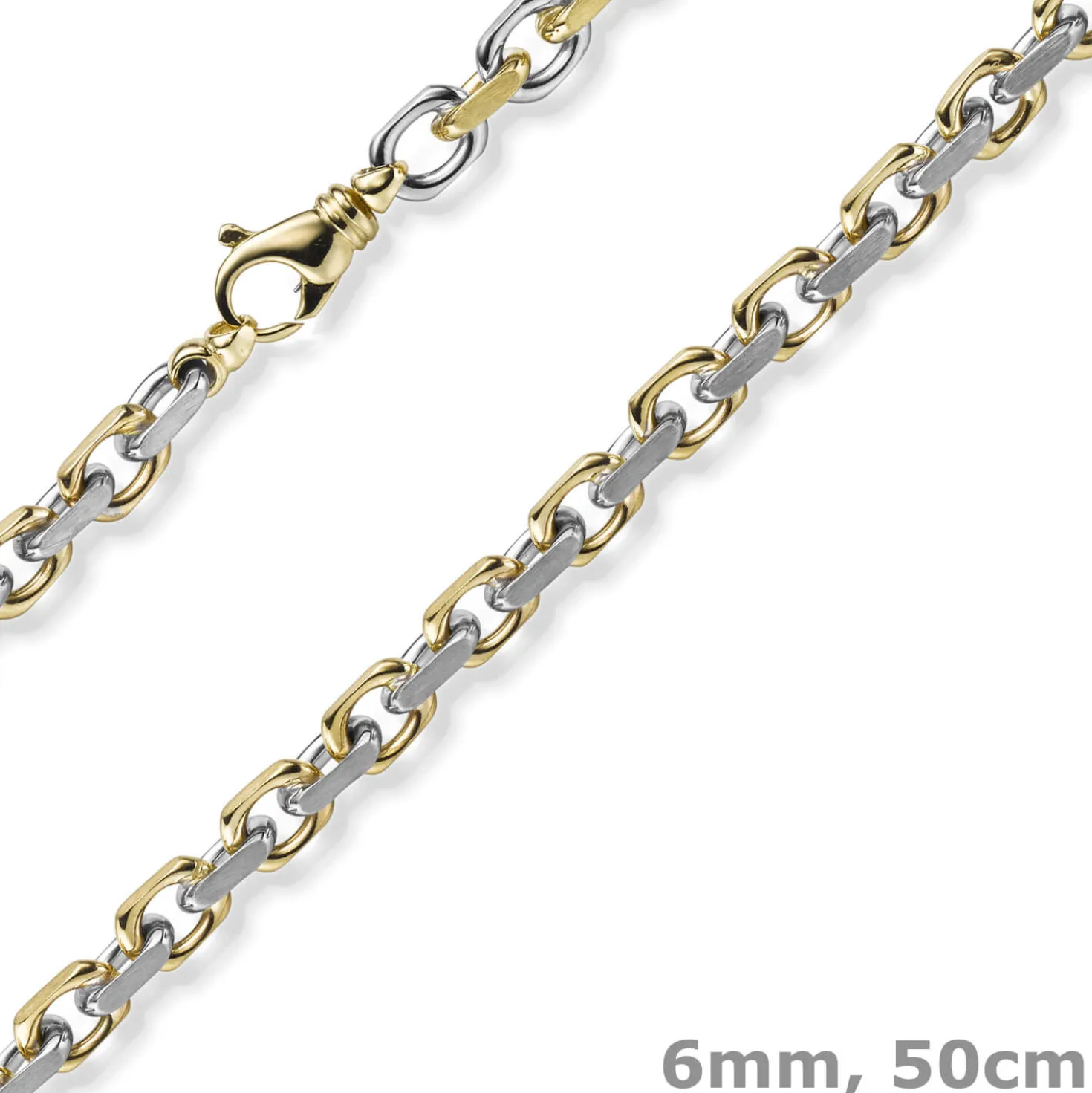 6mm Kette Collier Ankerkette 585 Gold Gelbgold & Weißgold bicolor 50cm Herren