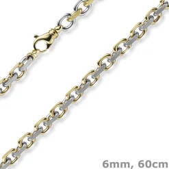 6mm Kette Collier Ankerkette 585 Gold Gelbgold & Weißgold bicolor 60cm Herren