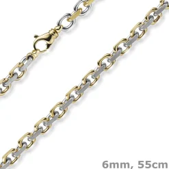6mm Kette Collier Ankerkette 585 Gold Gelbgold & Weißgold bicolor 55cm Herren