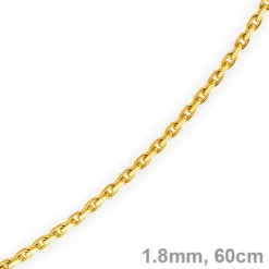 1,8mm Kette Collier Ankerkette Halskette, 585 Gold Gelbgold, 60cm Unisex