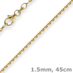 1,5mm Kette Collier Ankerkette Halskette, 585 Gold Gelbgold, 45cm Unisex