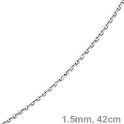1,5mm Kette Collier Ankerkette Halskette, 585 Gold Weißgold, 42cm