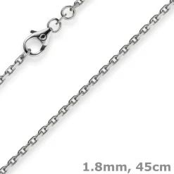 1,8mm Kette Collier Ankerkette Halskette, 585 Gold Weißgold, 45cm