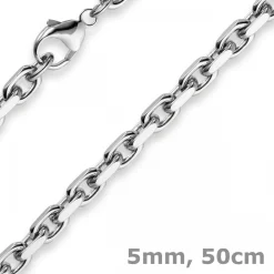 5mm Kette Collier Ankerkette Halskette, 585 Gold Weißgold, 50cm Herren