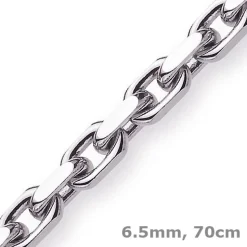 6,5mm Kette Collier Ankerkette Halskette, 585 Gold Weißgold, 70cm Herren