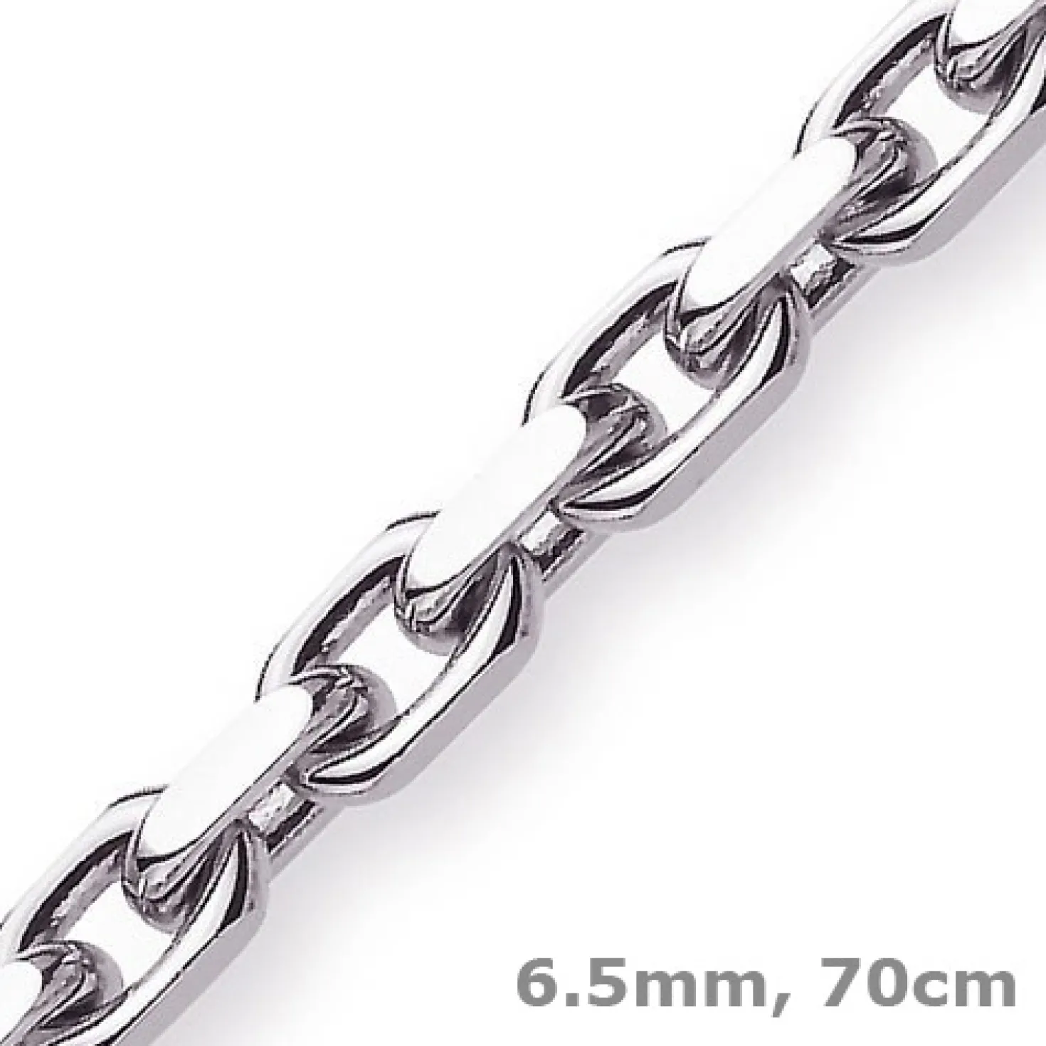 6,5mm Kette Collier Ankerkette Halskette, 585 Gold Weißgold, 70cm Herren