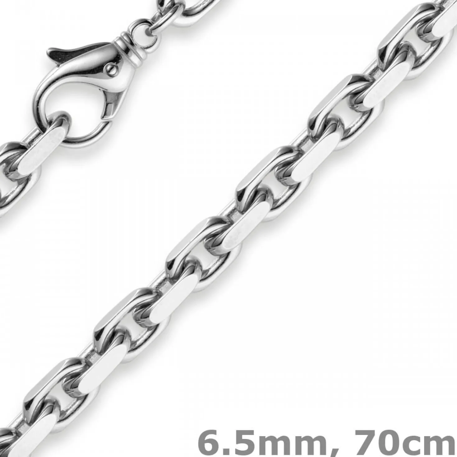 6,5mm Kette Collier Ankerkette Halskette, 585 Gold Weißgold, 70cm Herren