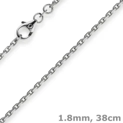 1,8mm Kette Collier Ankerkette Halskette, 585 Gold Weißgold, 38cm Unisex