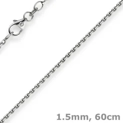 1,5mm Kette Collier Ankerkette Halskette, 585 Gold Weißgold, 60cm Unisex