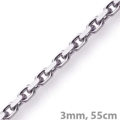 3mm Kette Collier Ankerkette Halskette, 750 Gold Weißgold massiv, 55cm