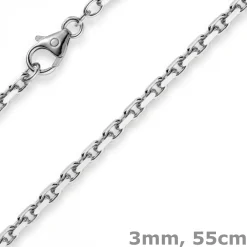 3mm Kette Collier Ankerkette Halskette, 750 Gold Weißgold massiv, 55cm