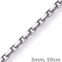 3mm Kette Collier Ankerkette Halskette, 585 Gold Weißgold massiv, 50cm