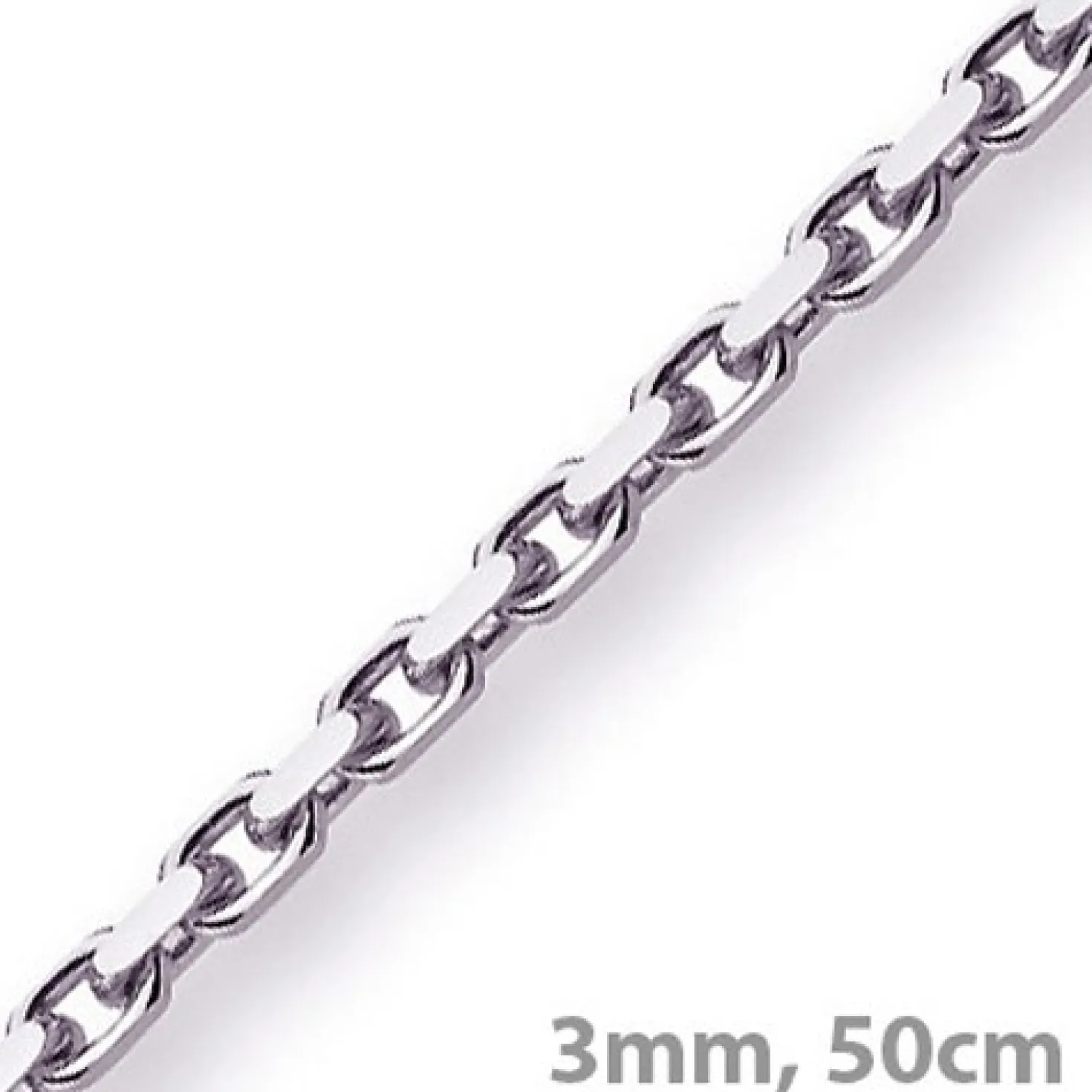 3mm Kette Collier Ankerkette Halskette, 585 Gold Weißgold massiv, 50cm