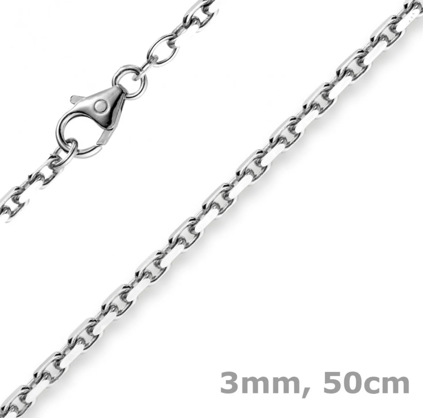 3mm Kette Collier Ankerkette Halskette, 585 Gold Weißgold massiv, 50cm