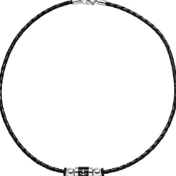 3,2mm Kette Collier aus geflochtenem Leder, Anker, Edelstahl lackiert, 45cm
