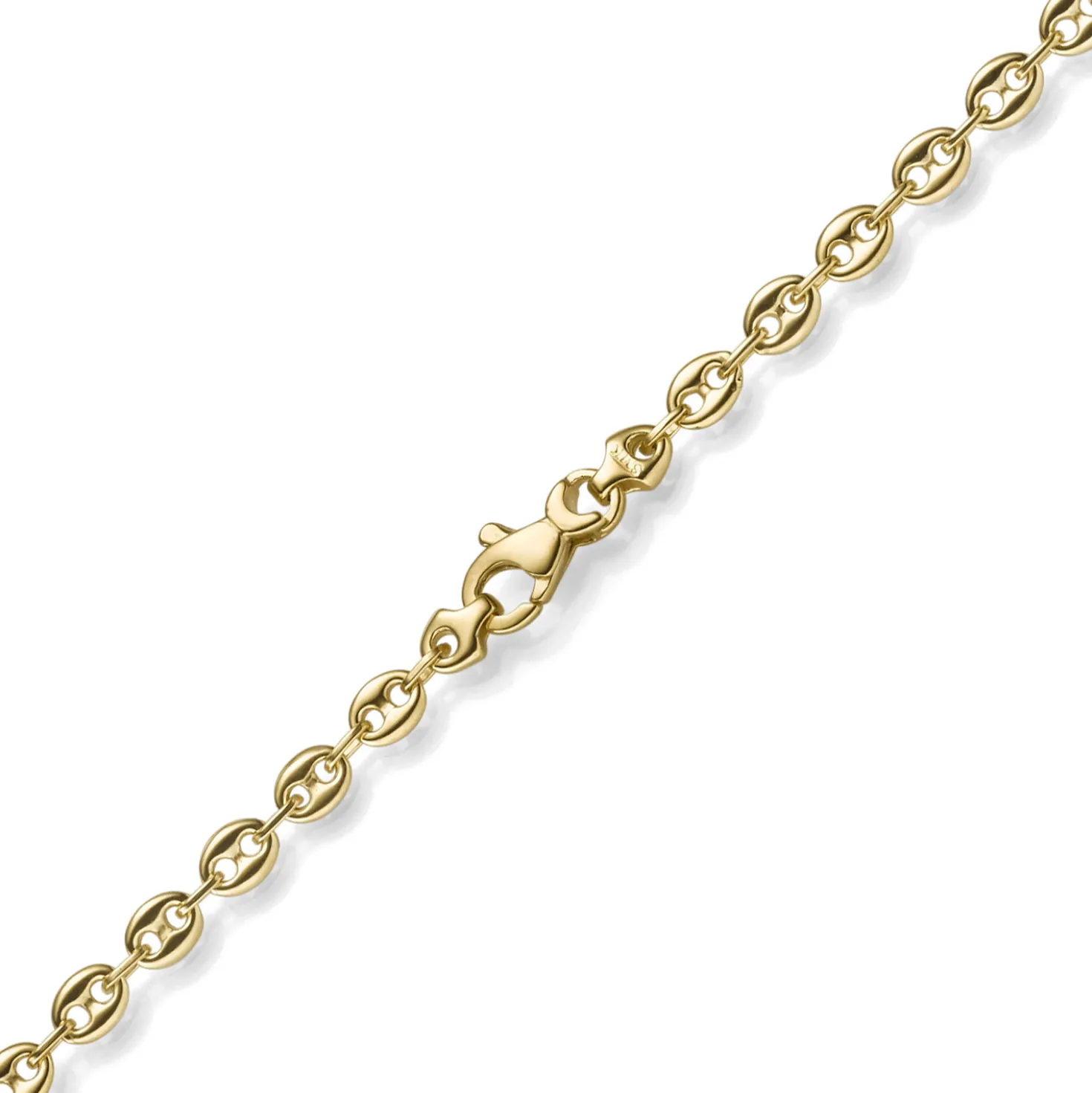 3,5mm Kette Collier Bohnenkette Schiffsankerkette 585 Gold Gelbgold 55cm Unisex
