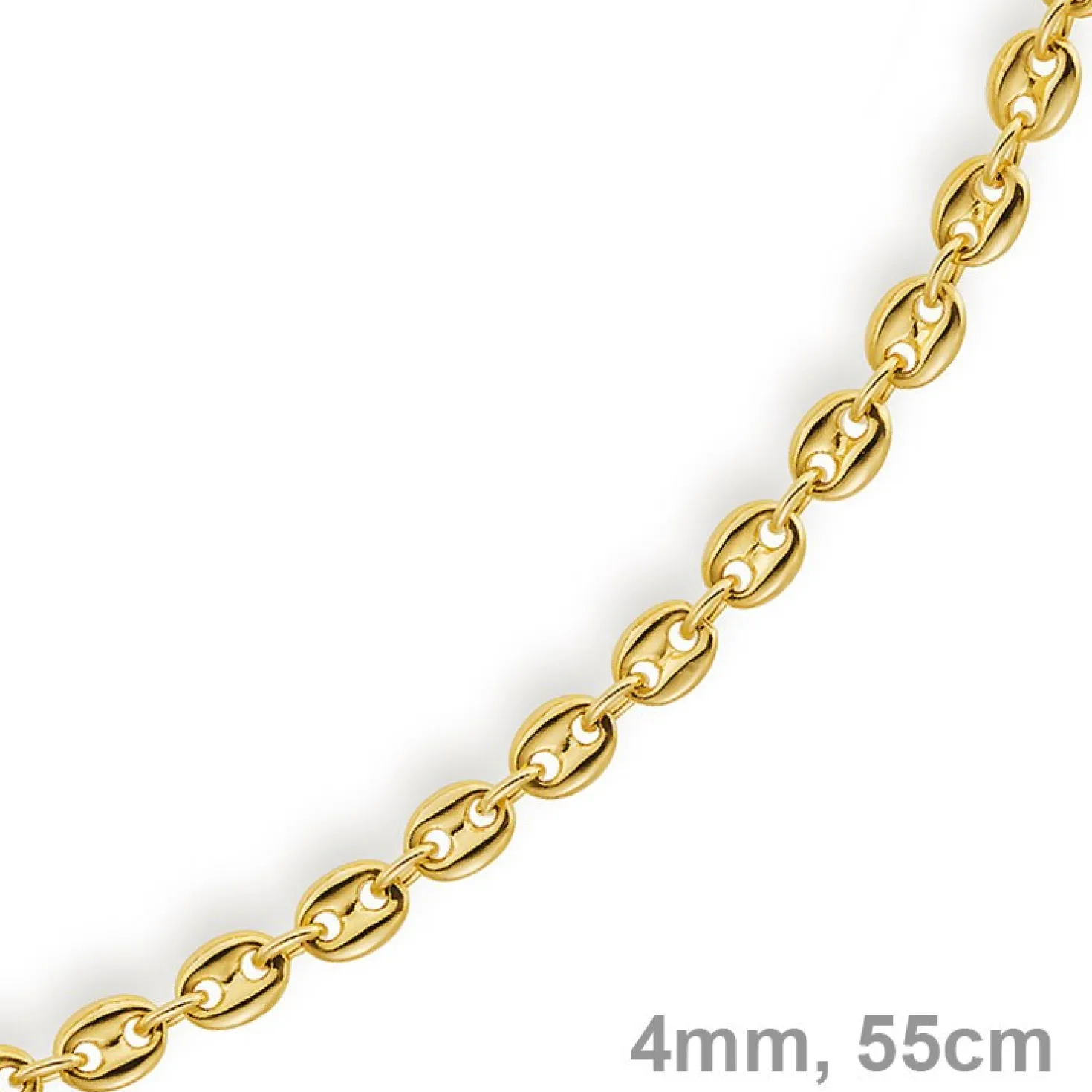4mm Kette Collier Bohnenkette Schiffsankerkette 585 Gold Gelbgold 55cm Unisex