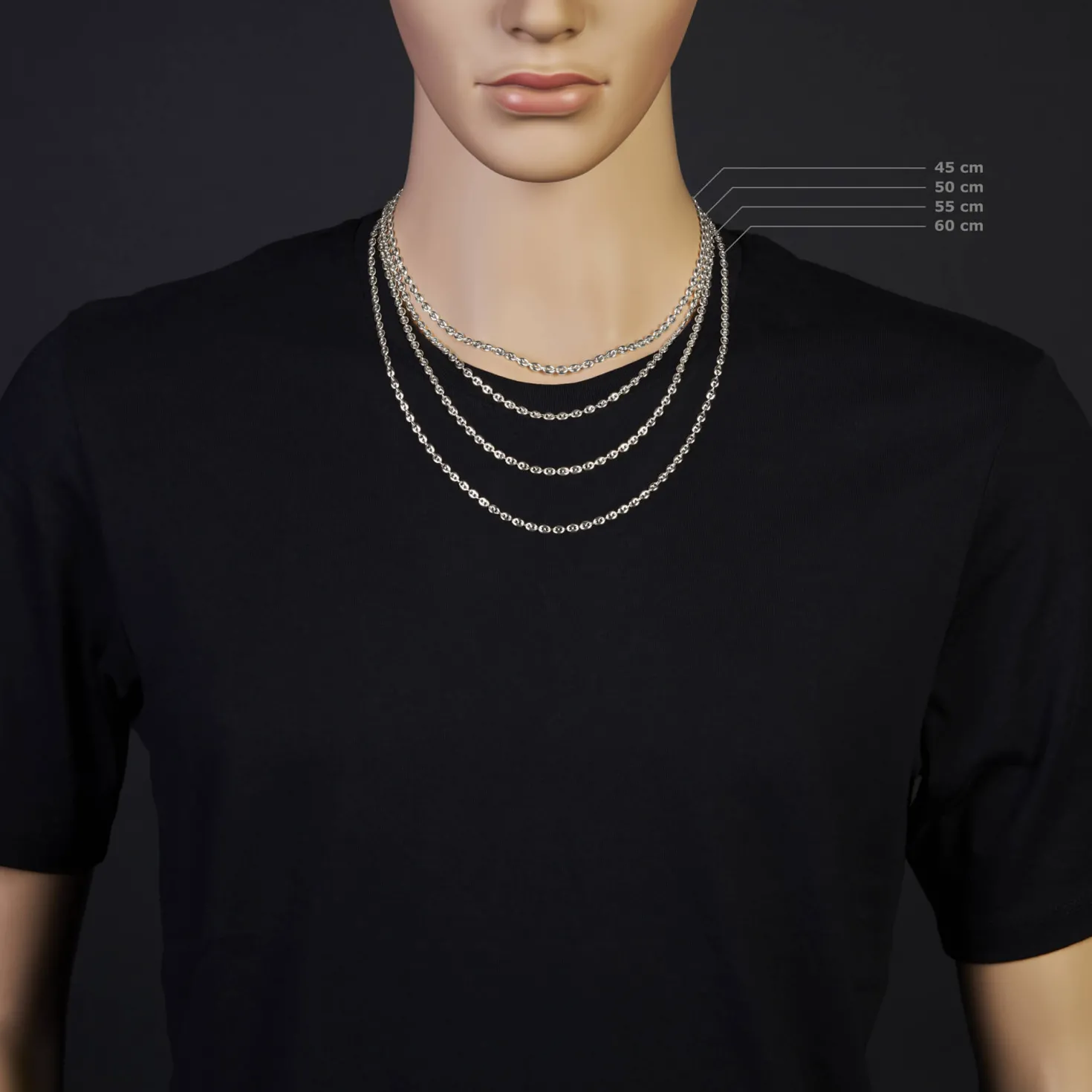 3,5mm Kette Collier Bohnenkette Schiffsankerkette 585 Gold Weißgold 60cm Unisex