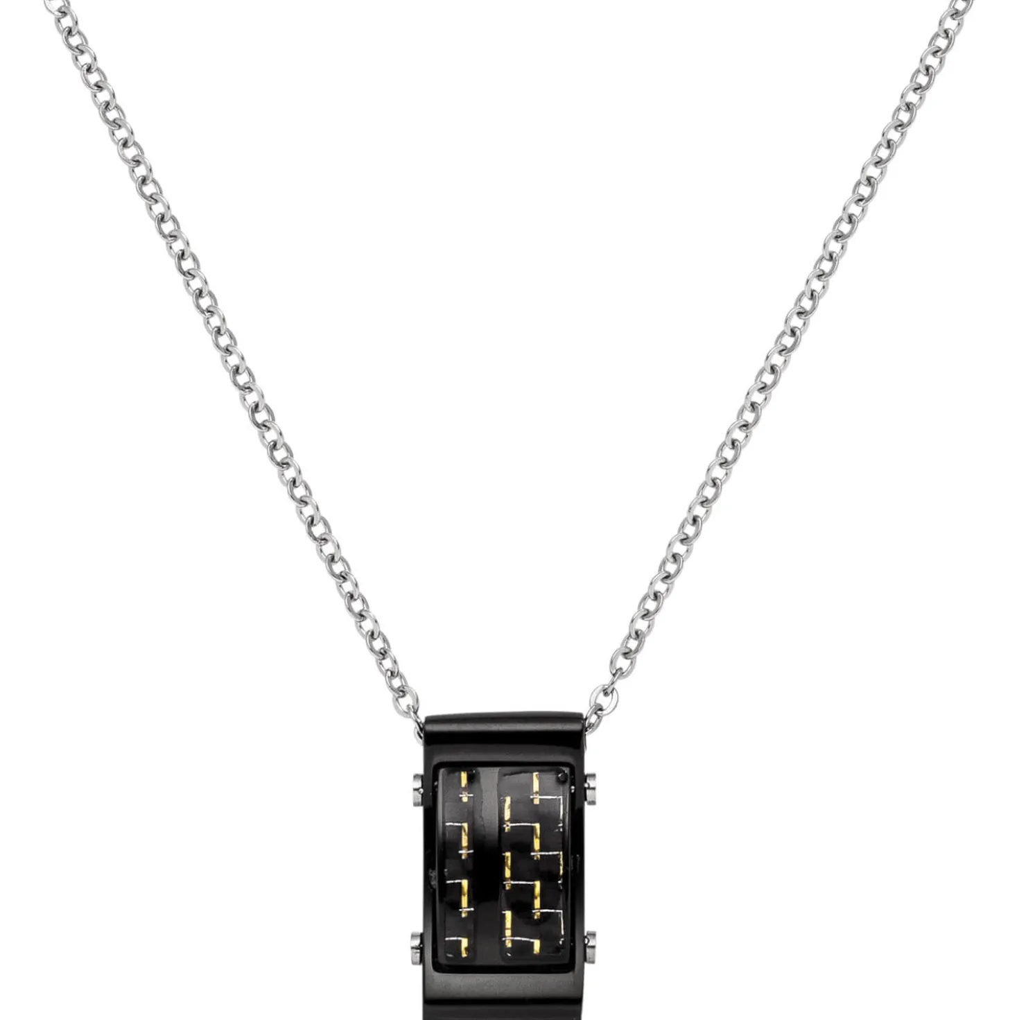 2,1mm Kette Collier, Edelstahl schwarz lackiert mit Carbon-Einlagen, 50-55cm