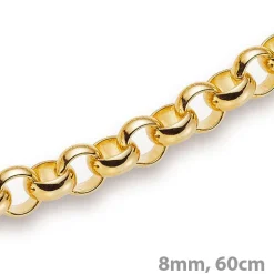 8mm Kette Collier Erbskette aus 585 Gold Gelbgold, 60cm, Unisex