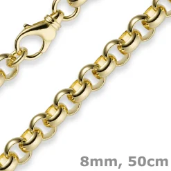 8mm Kette Collier Erbskette aus 585 Gold Gelbgold, 50cm, Unisex