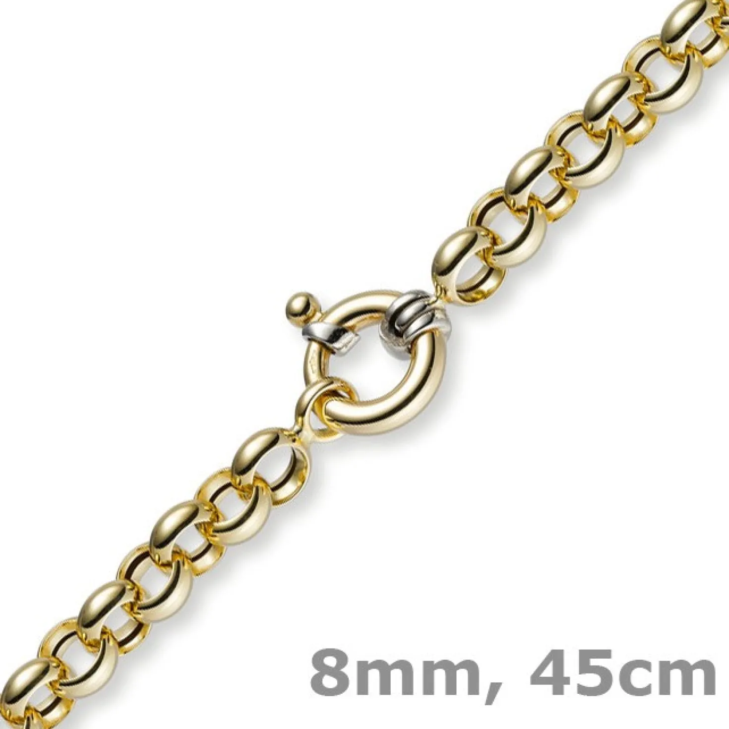 8mm Kette Collier Erbskette Halskette, 585 Gold Gelbgold, 45cm, Unisex
