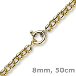 8mm Kette Collier Erbskette Halskette, 585 Gold Gelbgold, 50cm, Unisex