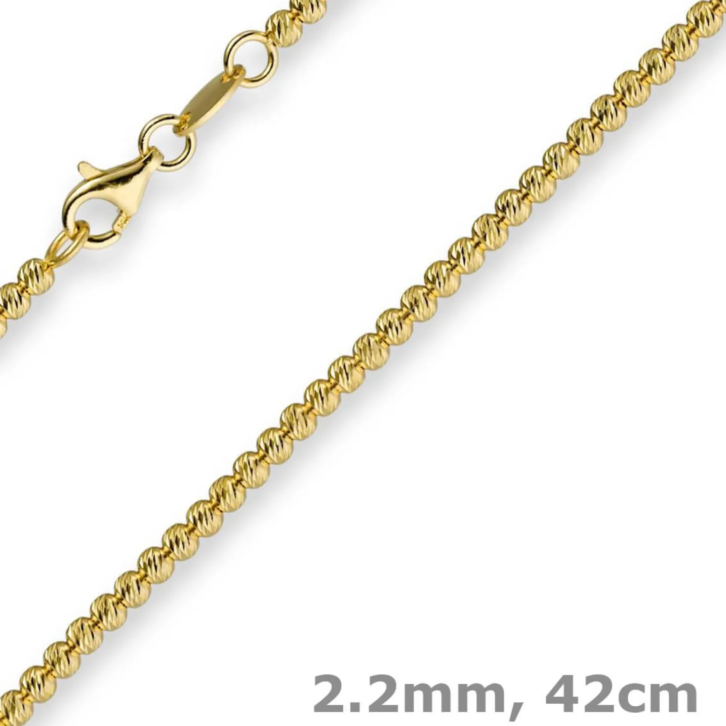 2,2mm Kette Collier Kügelchenkette Kugelkette, 750 Gold Gelbgold, 42cm