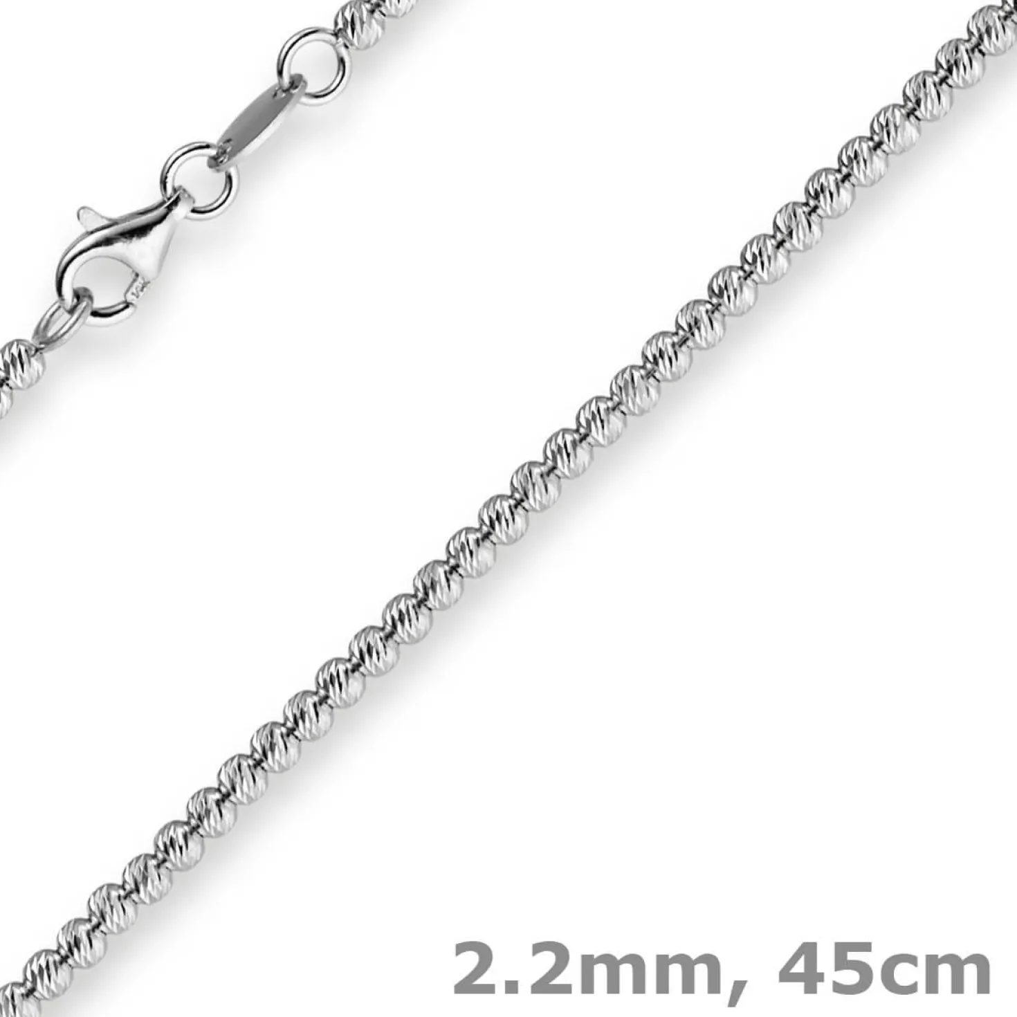 2,2mm Kette Collier Kügelchenkette Kugelkette, 750 Gold Weißgold, 45cm