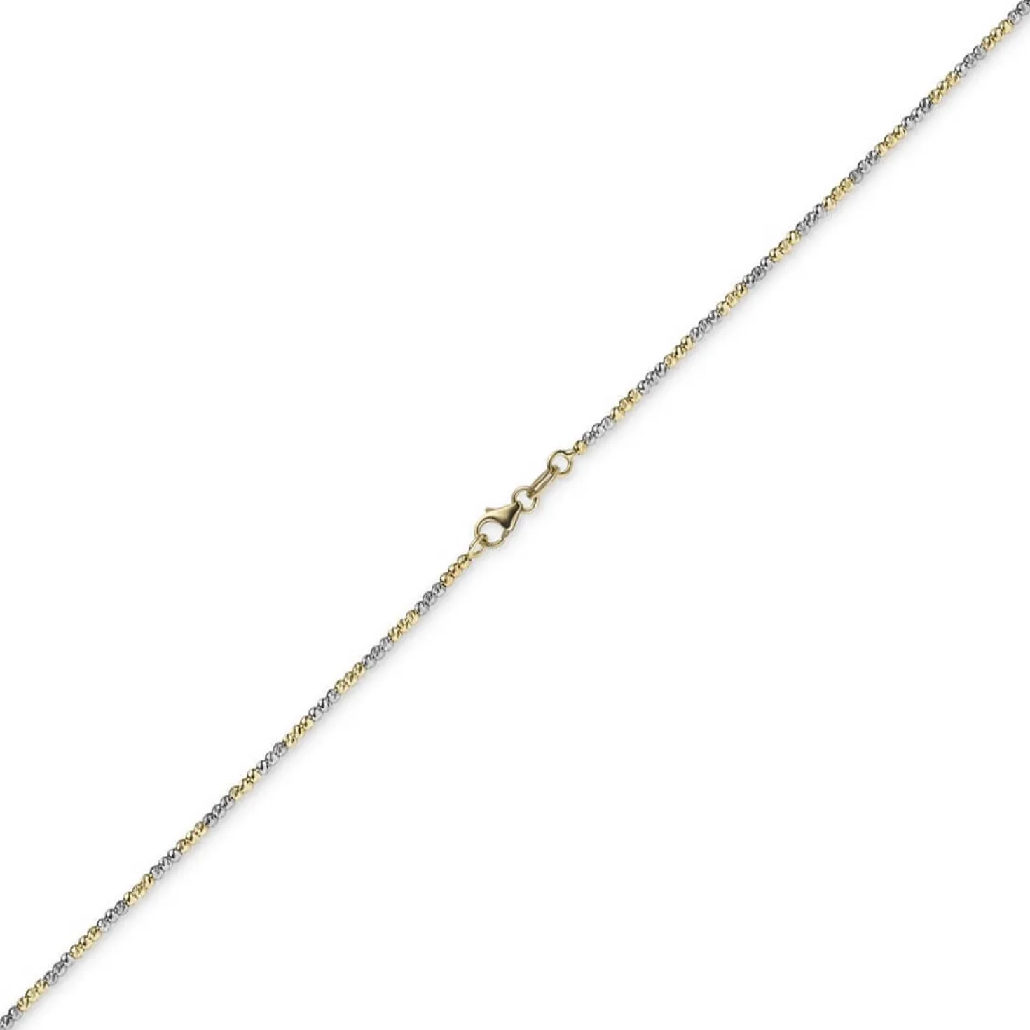 1,8mm Kette Collier Kugelkette diamantiert aus 750 Gold Gelbgold Weißgold, 42cm