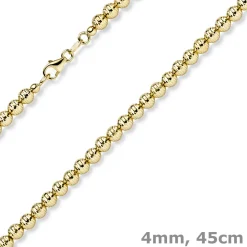 4mm Kette Collier Kugelkette diamantiert aus 585 Gold Gelbgold 45cm