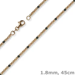 1,8mm Kette Collier Kugelkette 585 Gold Rotgold teil-schwarz-rhodiniert 45cm
