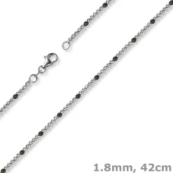 1,8mm Kette Collier Kugelkette 750 Gold Weißgold teil-schwarz-rhodiniert 42cm