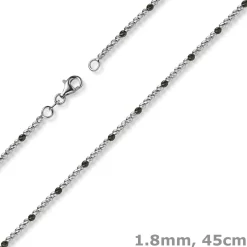 1,8mm Kette Collier Kugelkette 585 Gold Weißgold teil-schwarz-rhodiniert 45cm