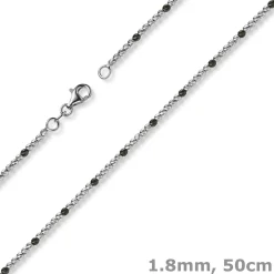 1,8mm Kette Collier Kugelkette 585 Gold Weißgold teil-schwarz-rhodiniert 50cm