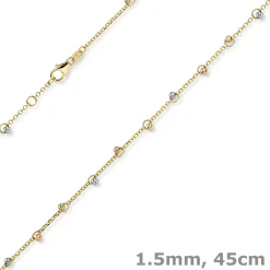 1,5mm Kette Collier mit Kügelchen diamantiert aus 585 Gold gelb/rot/weiß 45cm