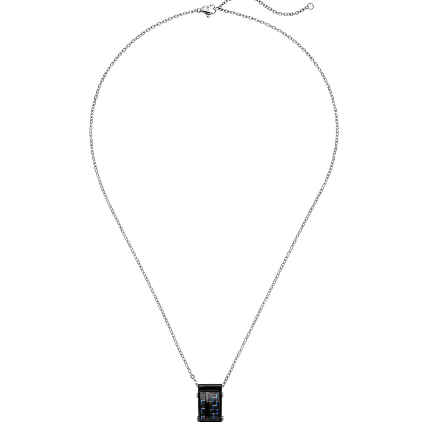 2,1mm Kette Collier mit Viereck Carbon-Einlagen blaue Striche Edelstahl, 50-55cm