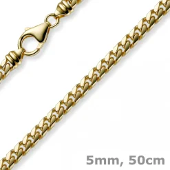 5mm Kette Collier Panzerkette oval diamantiert massiv, 750 Gold Gelbgold, 50cm