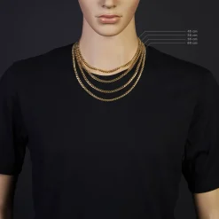 5mm Kette Collier Panzerkette oval diamantiert massiv, 585 Gold Gelbgold, 60cm