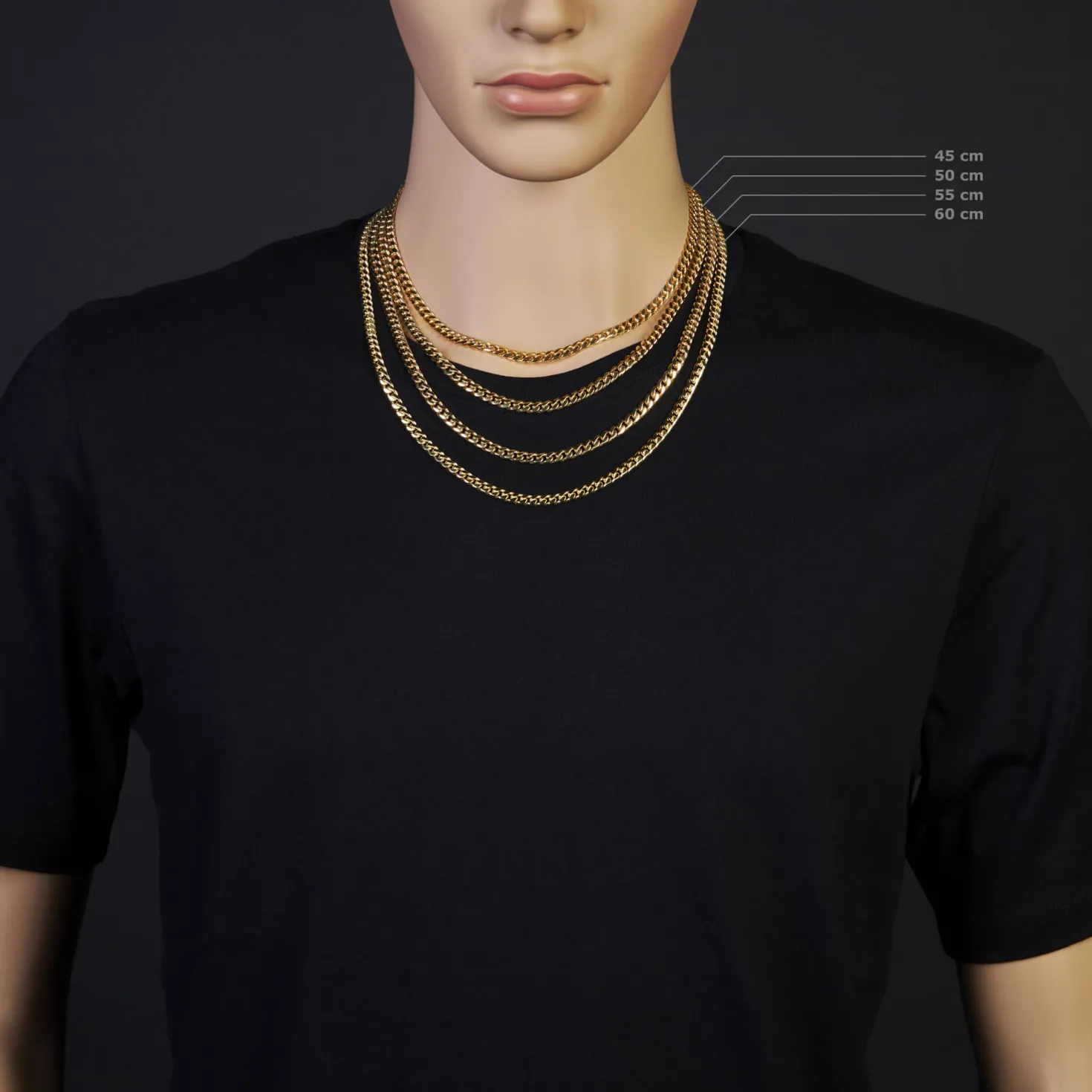5mm Kette Collier Panzerkette oval diamantiert massiv, 585 Gold Gelbgold, 50cm