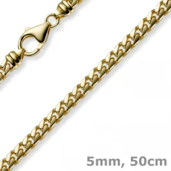 5mm Kette Collier Panzerkette oval diamantiert massiv, 585 Gold Gelbgold, 50cm