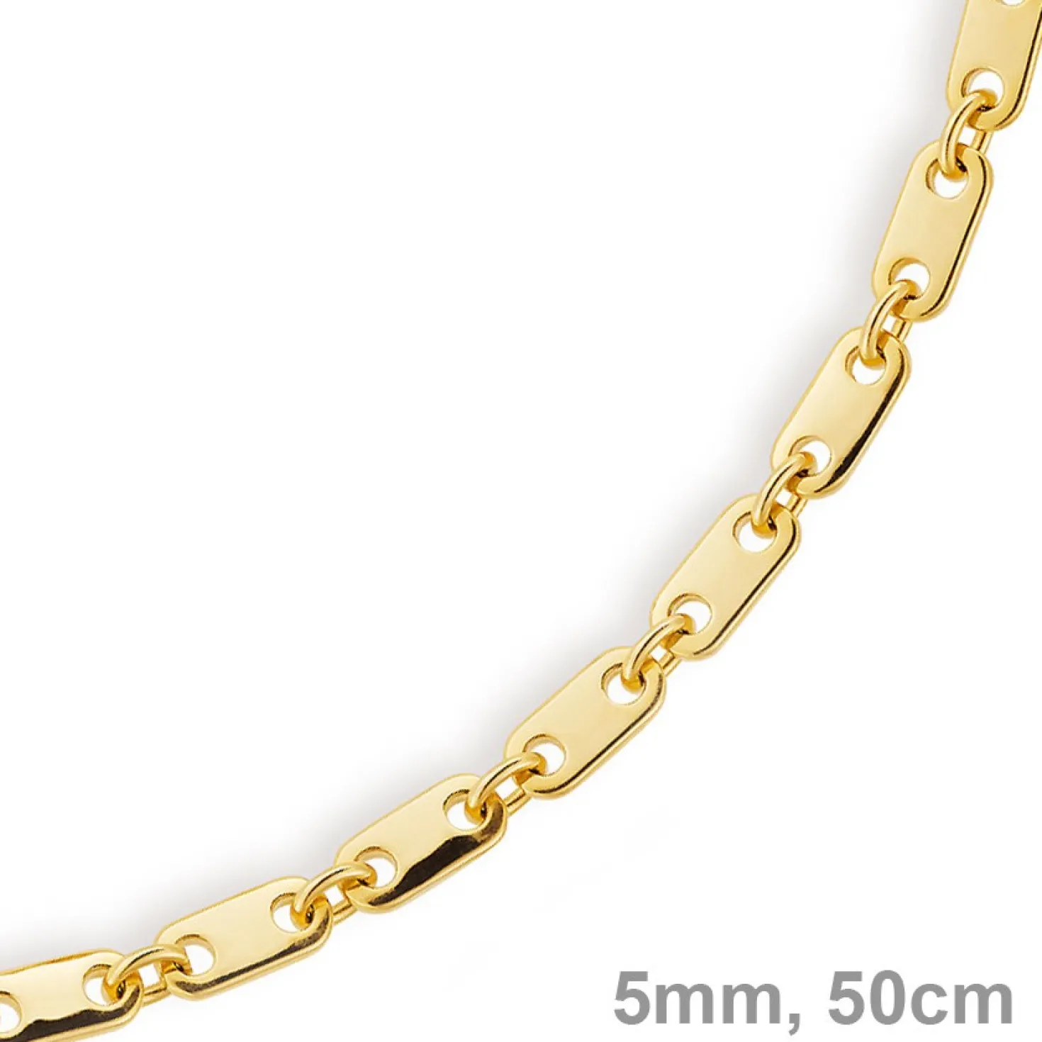 5mm Kette Collier Plattenkette aus 585 Gold Gelbgold, 50cm, Herren