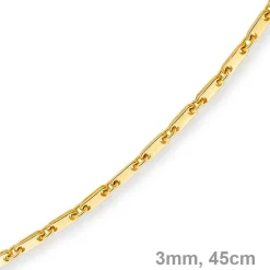 3mm Kette Collier Plattenkette aus 585 Gold Gelbgold, 45cm Unisex