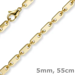 5mm Kette Collier Plattenkette aus 750 Gold Gelbgold, 55cm, Unisex