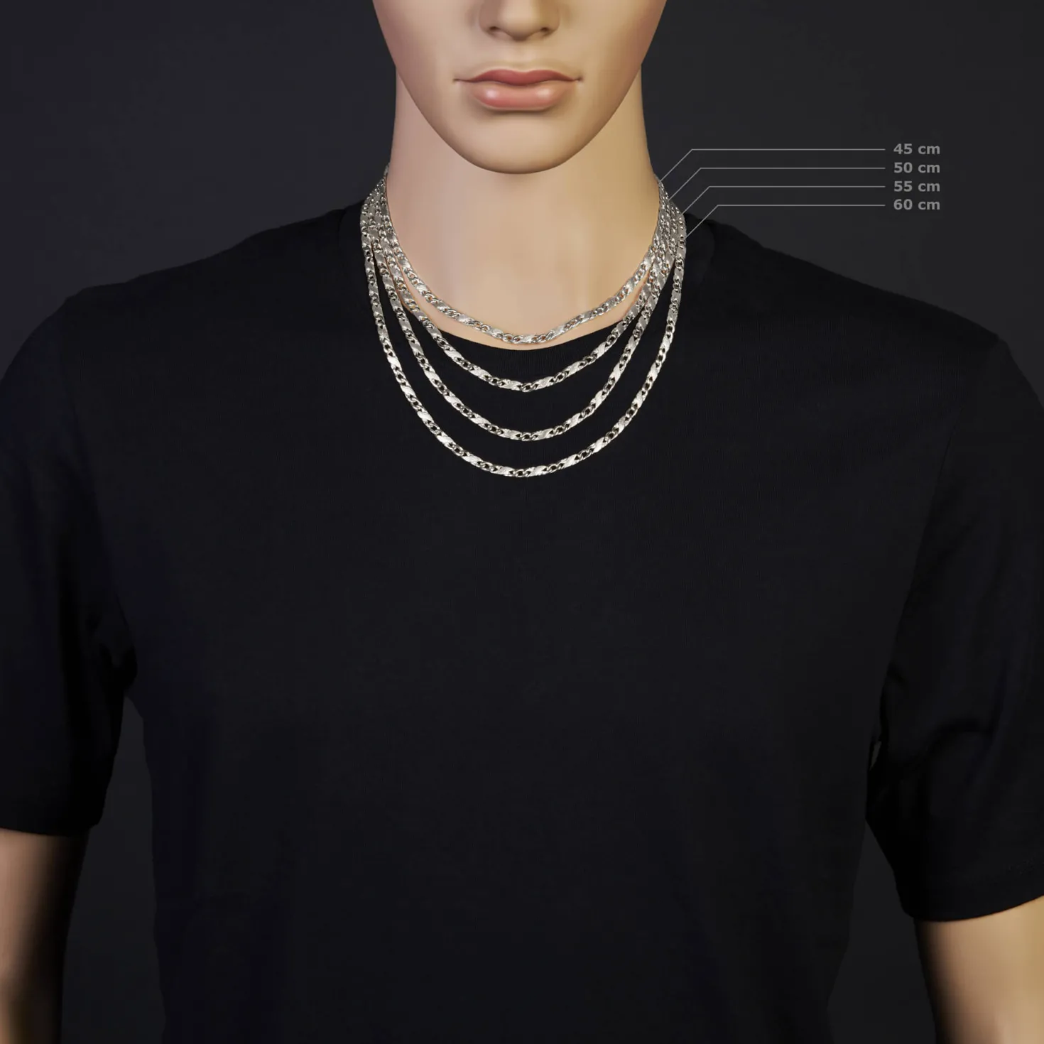4,5mm Kette Collier Rockwellkette X-Panzerkette matt aus 585 Gold Weißgold 45cm