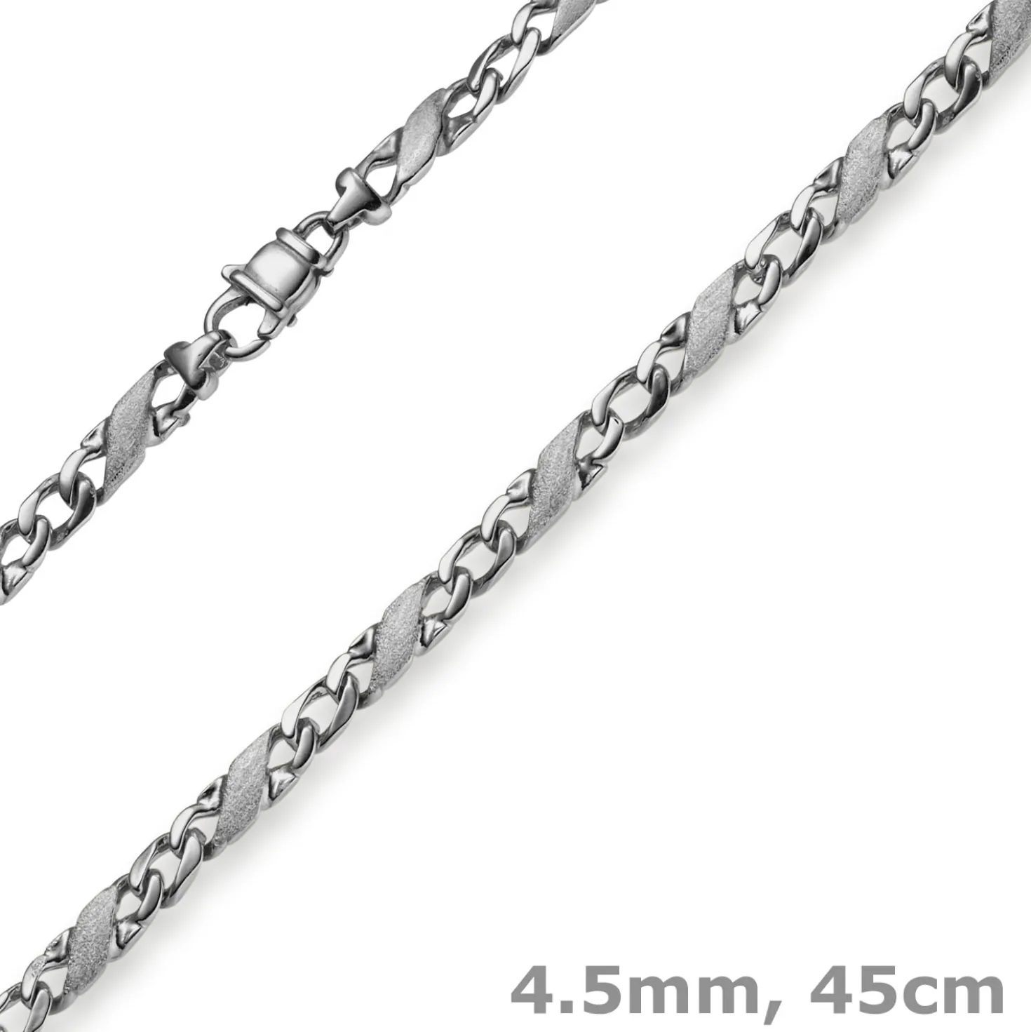 4,5mm Kette Collier Rockwellkette X-Panzerkette matt aus 585 Gold Weißgold 45cm