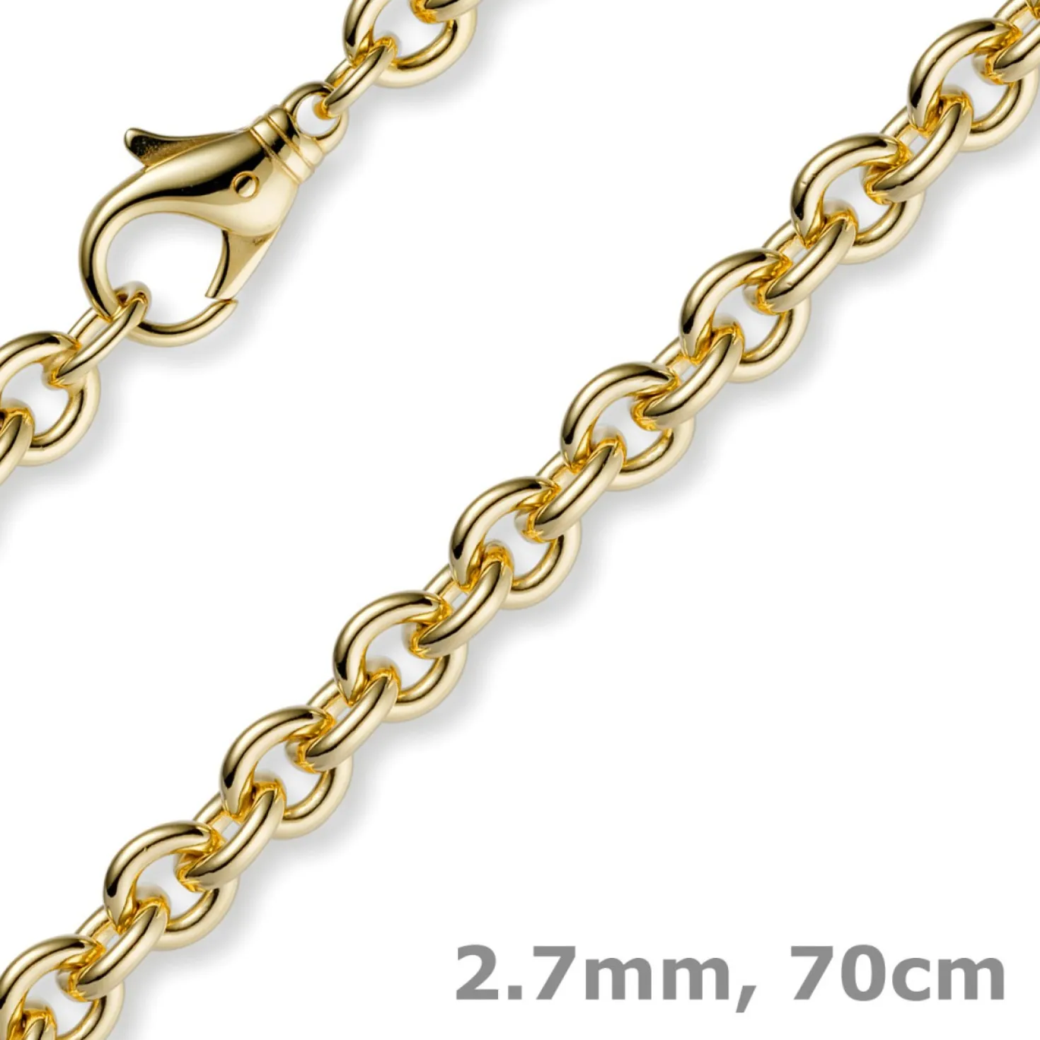 2,7mm Kette Collier Rundankerkette aus 585 Gold Gelbgold, 70cm Unisex
